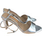 Lou 90 Leather Peep Toe High Heels - Silver - Size UK 5