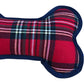 Dog Toy Plush Bone Shape Red Tartan Design with Rope Handle