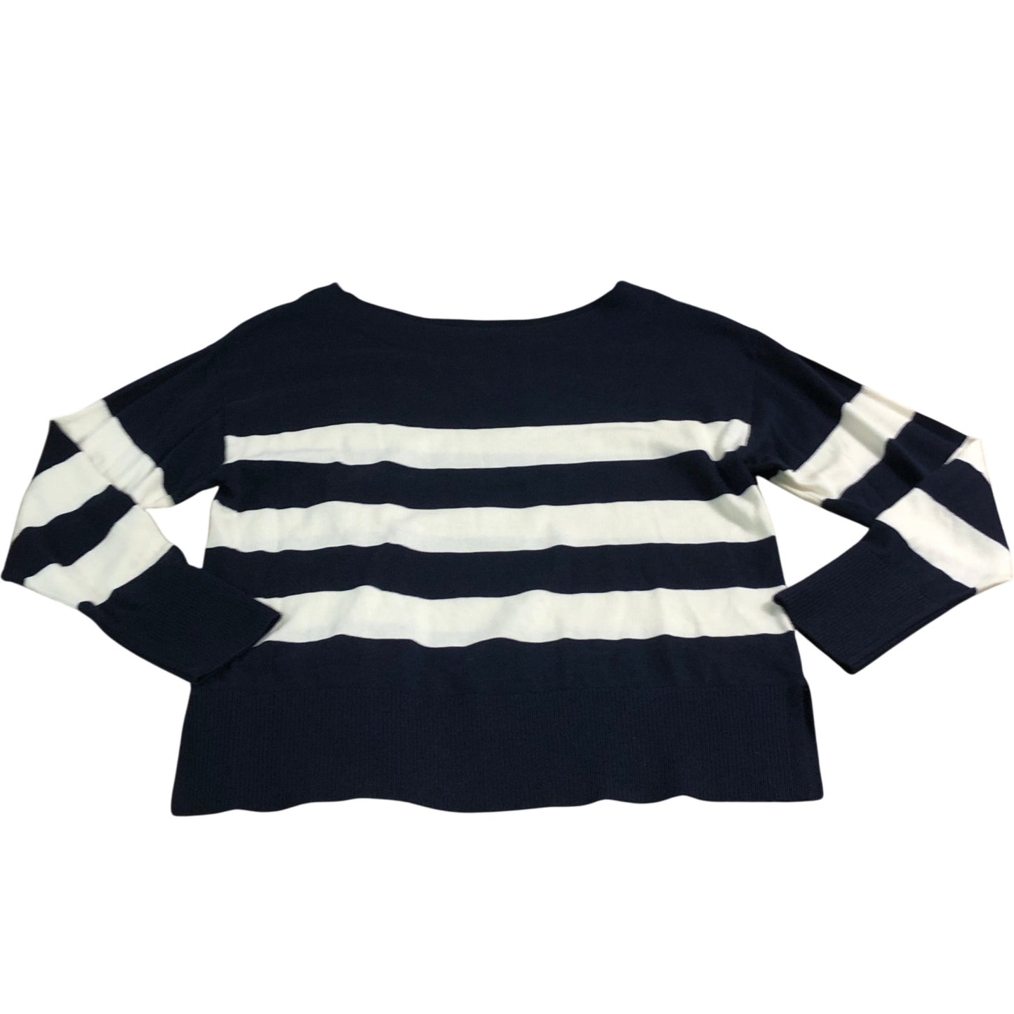 Branded Navy And White Striped Sweater UK12 Women's Soft Cotton Blend Round Neck