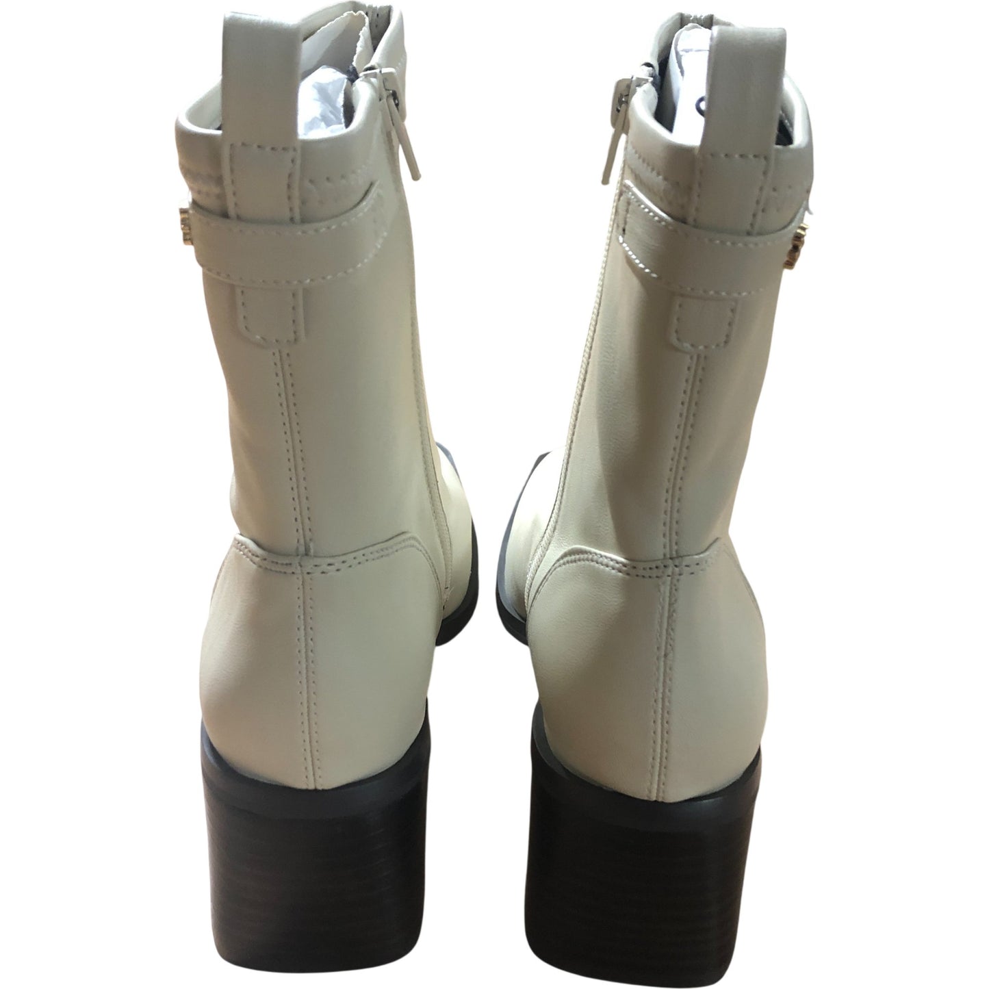 River Island Block heel stretch sock boots in cream UK 3