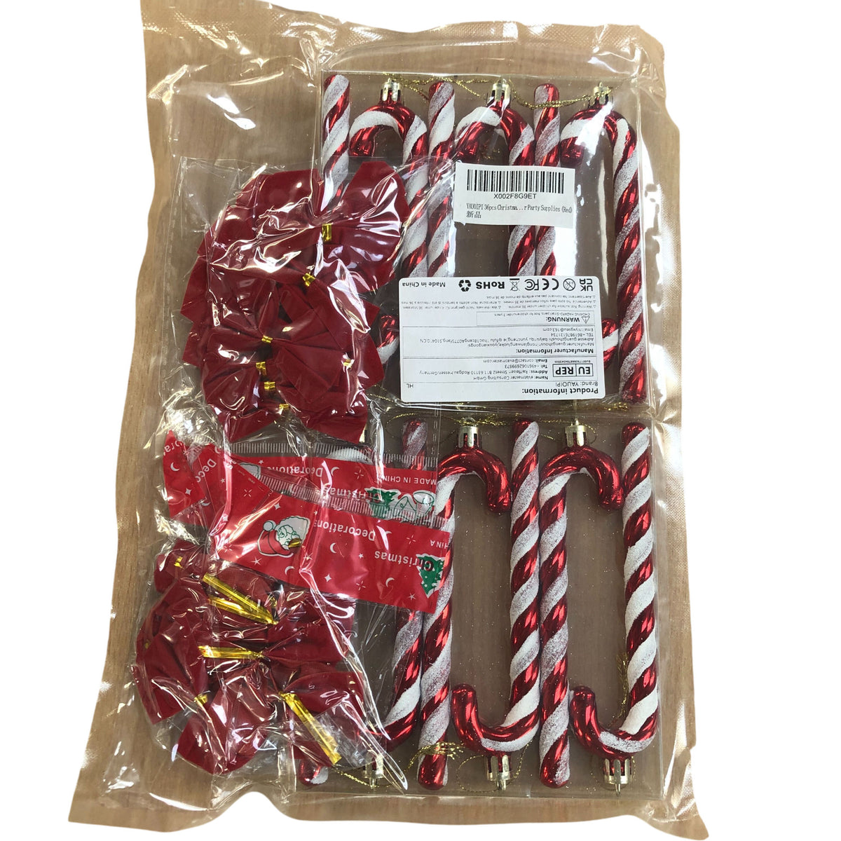 Candy Cane Christmas Ornaments Red Glitter 36 Pieces