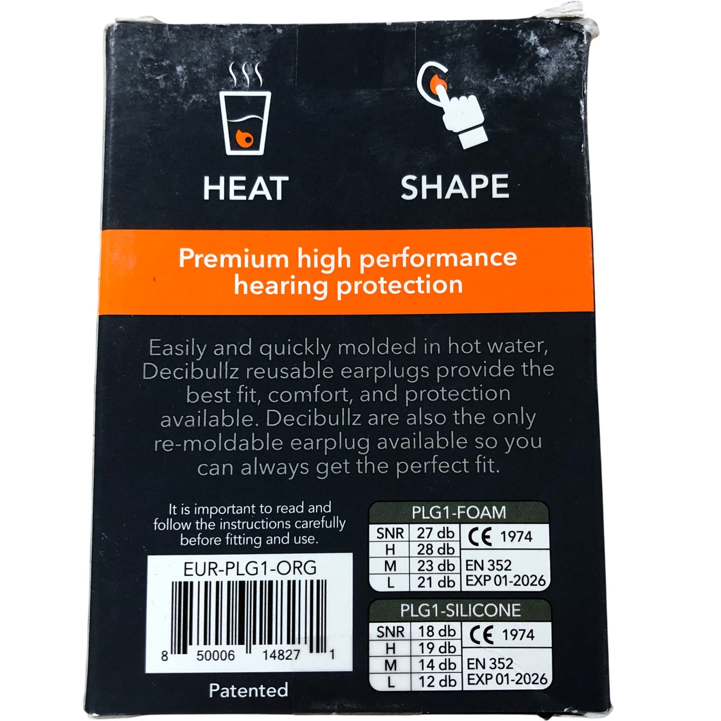 DECIBULLZ Custom Molded Reusable Earplugs Heat and Shape Silicone Ergonomic Fit