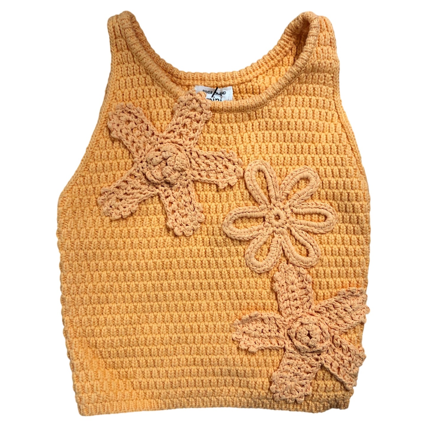 River Island Girls Sleeveless Top 3-4 Years Orange Floral Crocheted Vest