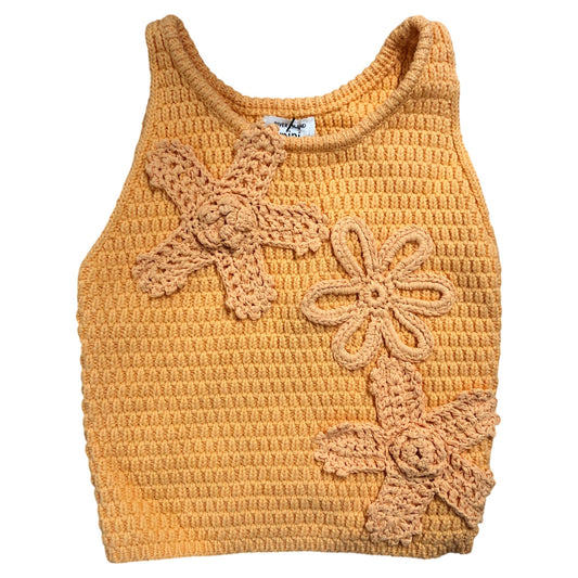 River Island Girls Sleeveless Top 3-4 Years Orange Floral Crocheted Vest