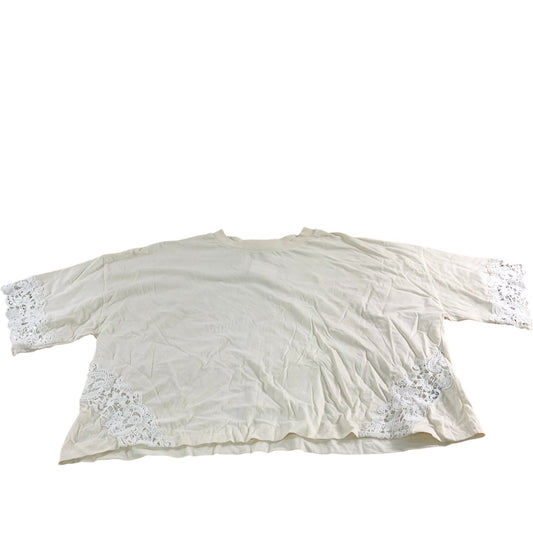 River Island UK16 Women's Relaxed Short Sleeve Top Cream Lace Detail Cotton