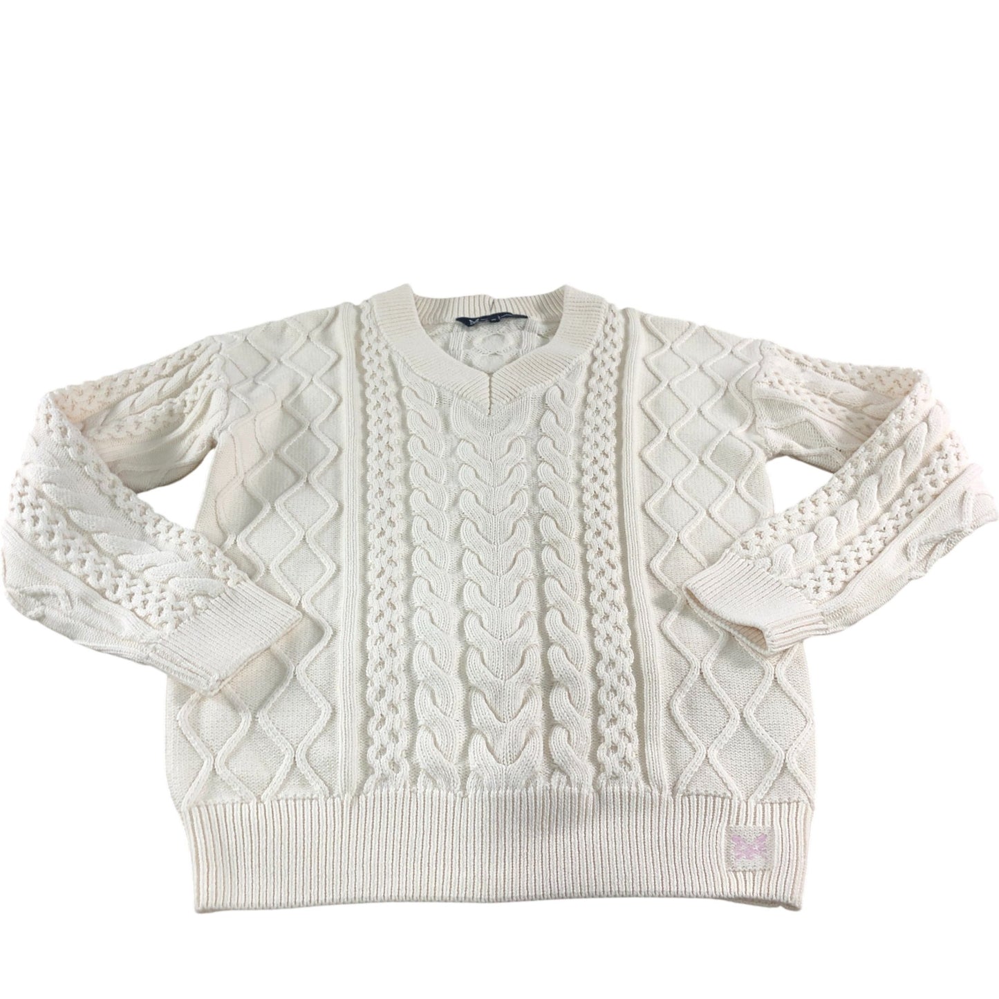 Crew Clothing Company V Neck Sweater Size 10 Women's Cream Cable Knit Style