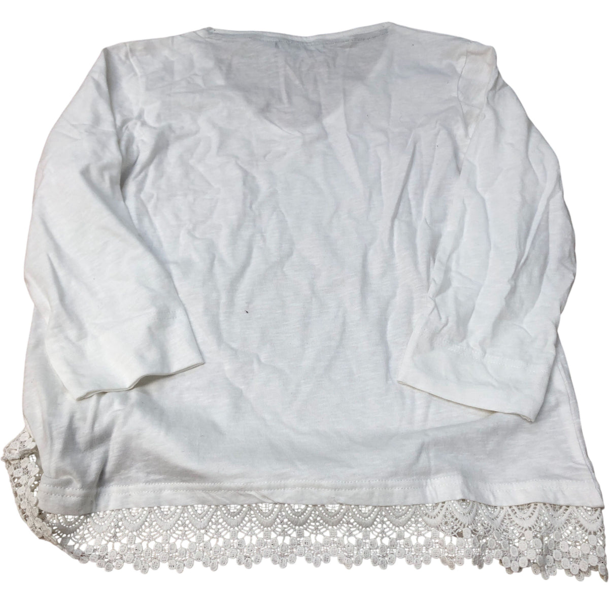 Weird Fish Dusty White V Neck Top Women's Organic Cotton Lace Trim Size 14
