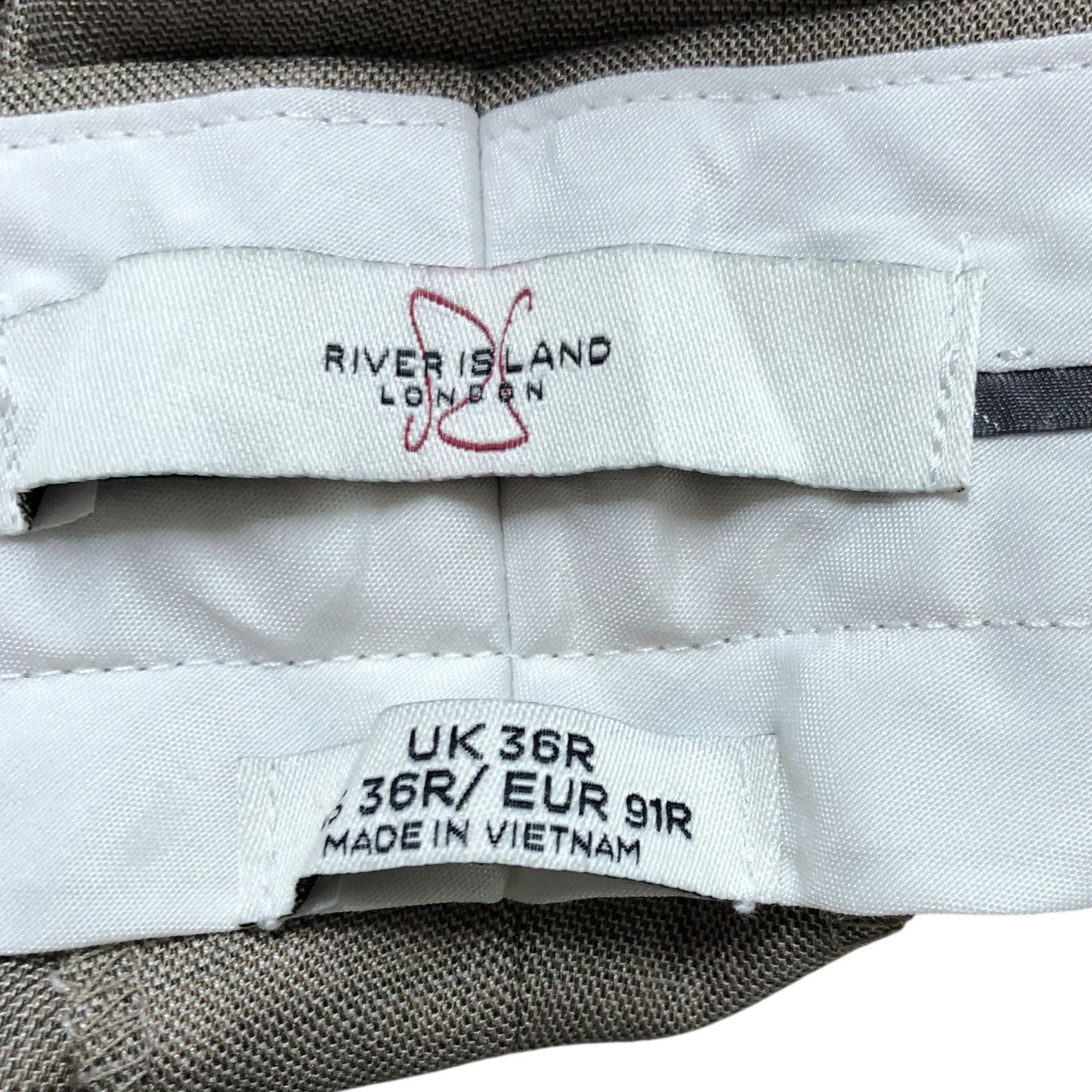 River Island Skinny Fit Trousers W36 L32 Men's Beige Formal Pants