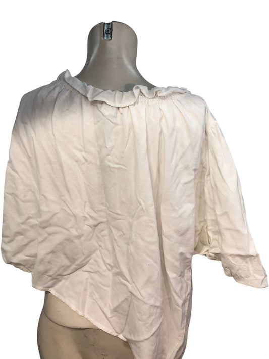 River Island White Blouse UK12 Women's Short Sleeve Ruffled Cotton Top