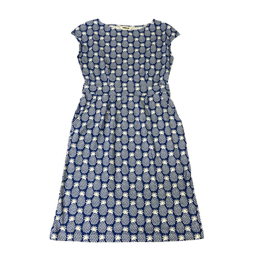 Printed Dress UK12 Women's Cap Sleeve Pineapple Pattern Blue Cotton