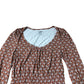 Floral Print Top Women's Long Sleeve Smock Viscose Brown White UK8
