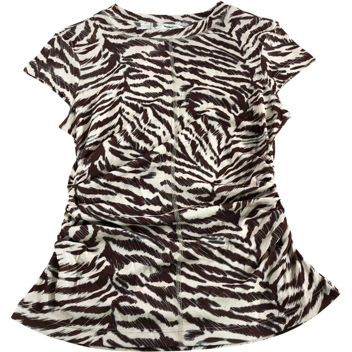 River Island Women's Animal Print Tunic Top UK Small Brown Short Sleeve