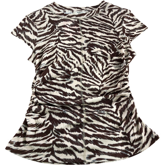 River Island Women's Animal Print Tunic Top UK Small Brown Short Sleeve