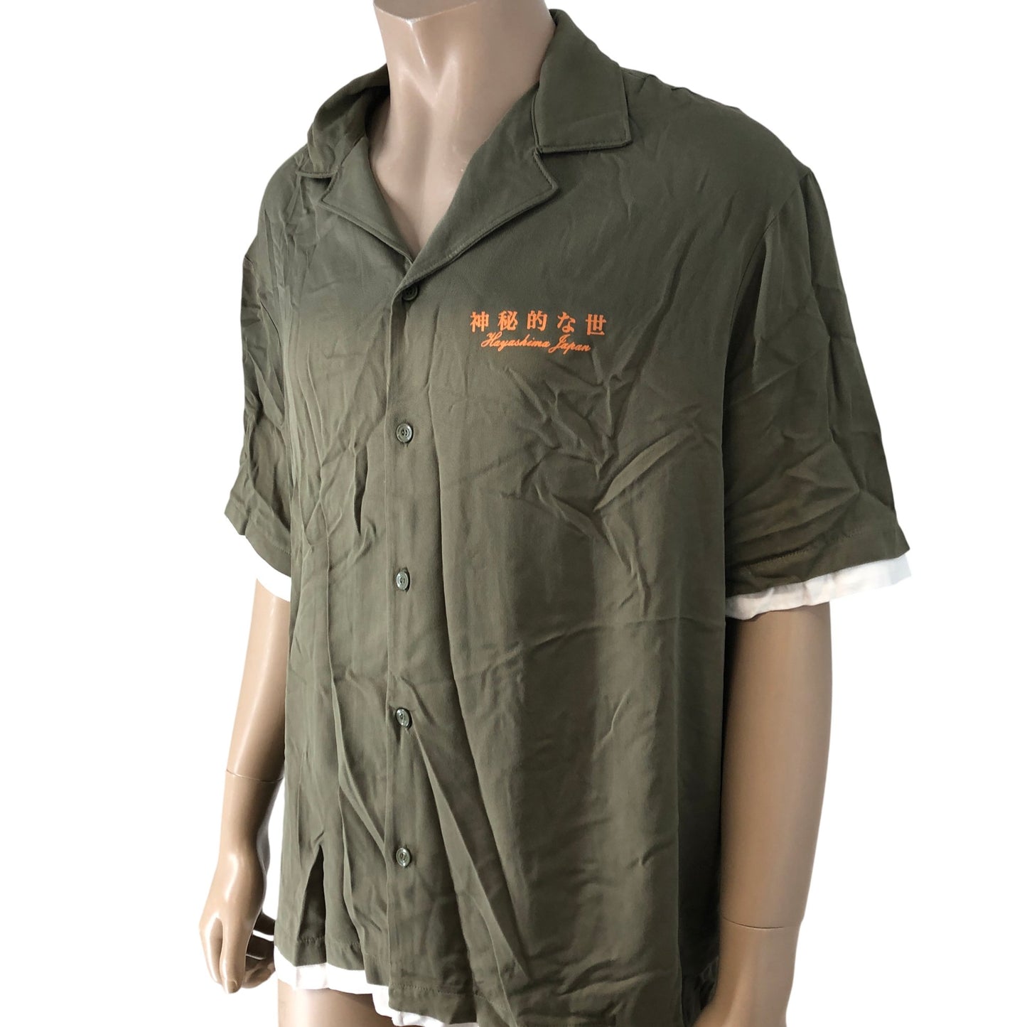 RIVER ISLAND Short Sleeve Casual Shirt UK S Men's Green Button Up Graphic