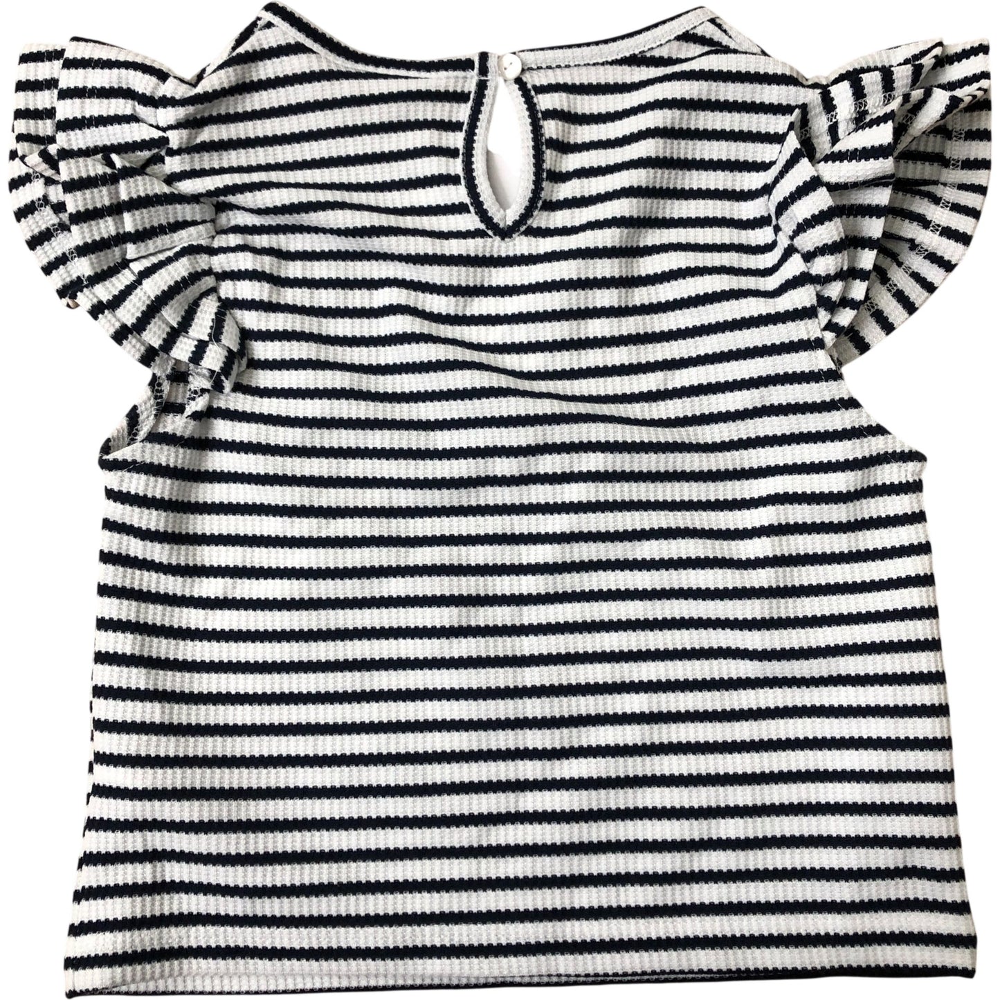Girls Striped Top with Ruffled Sleeves Navy and White 9-Years