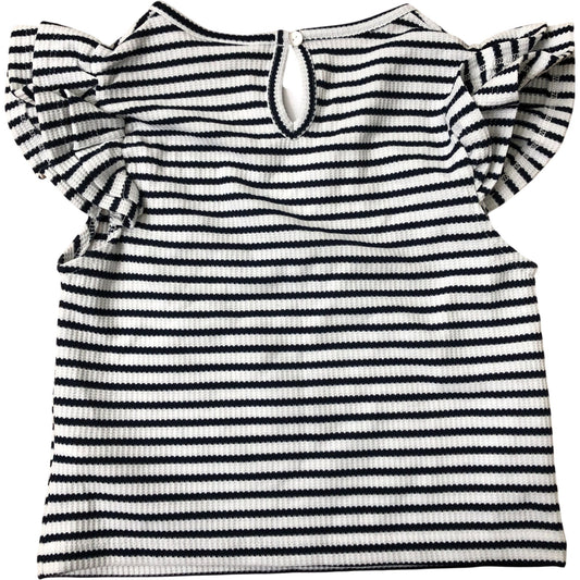 Girls Striped Top with Ruffled Sleeves Navy and White 9-Years