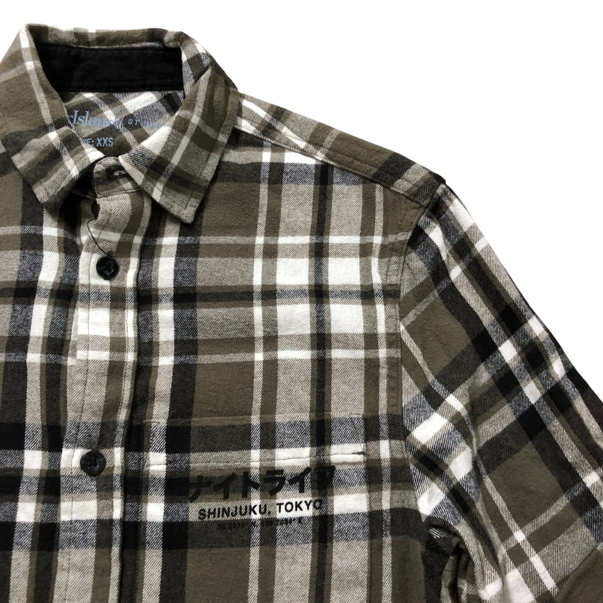 River Island Flannel Shirt XXS Checked Button Up Olive Green