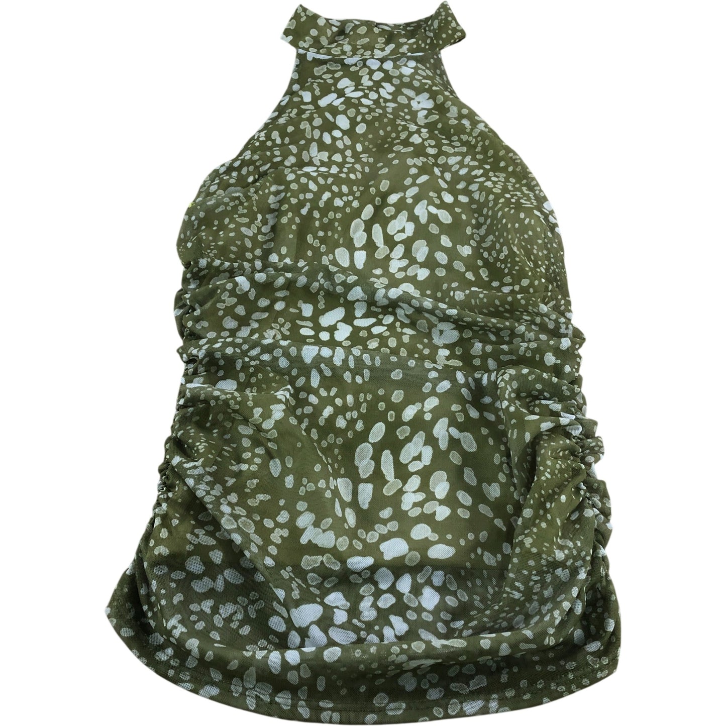 River Island Green Spot Mesh Ruched Top - Size 8