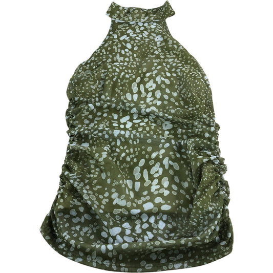 River Island Green Spot Mesh Ruched Top - Size 8