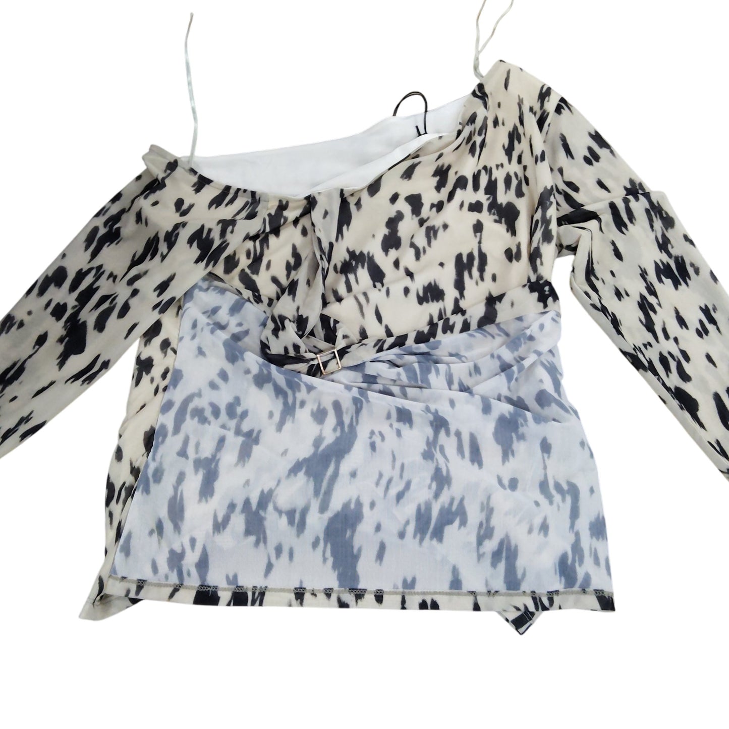 River Island Women's Size 14 Off Shoulder Blouse Beige Black Animal Print