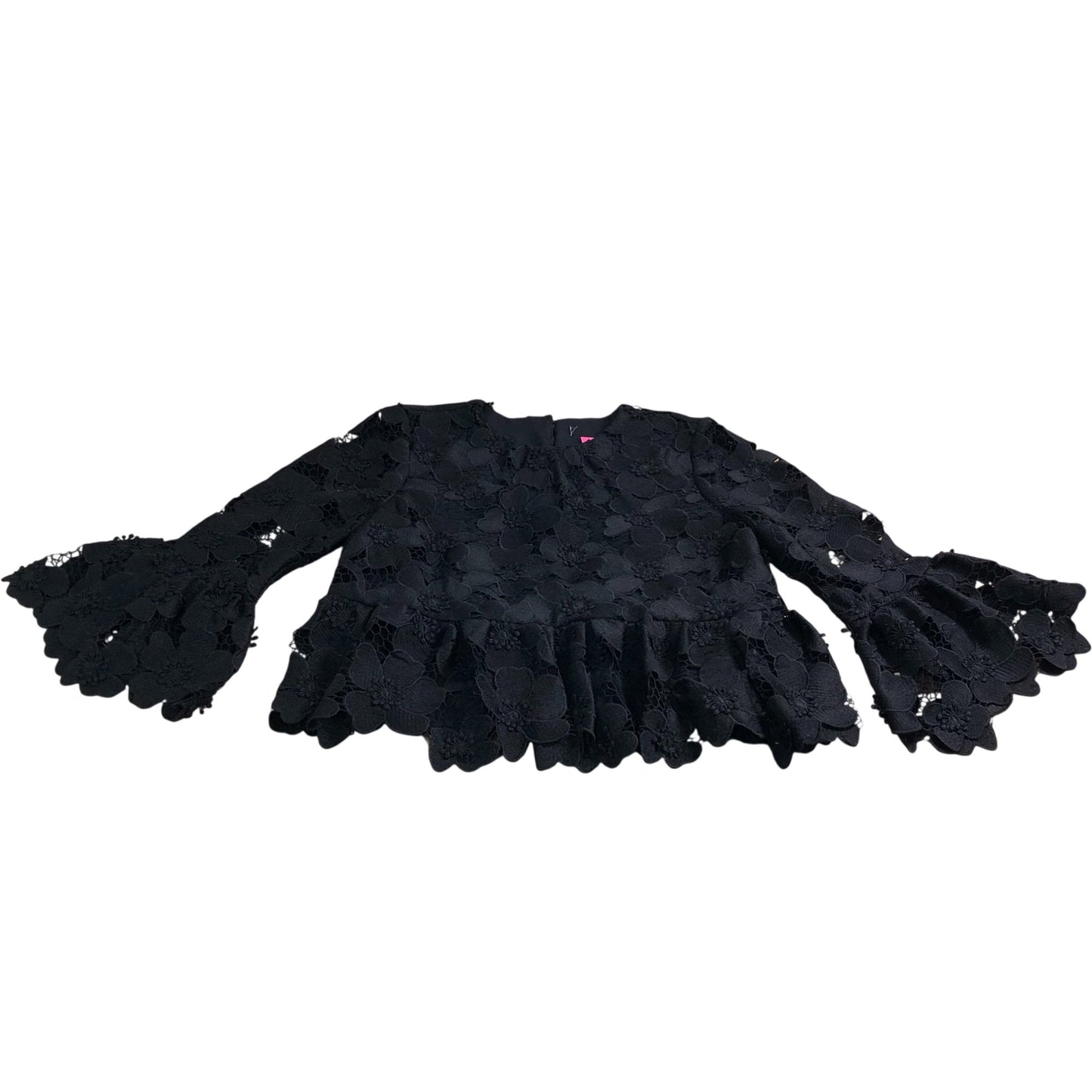 Branded Black Floral Lace Blouse UK 12 Women's Peplum Top Bell Sleeve
