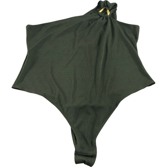 River Island Women’s Khaki Green Bodysuit UK Size L One Shoulder Ribbed