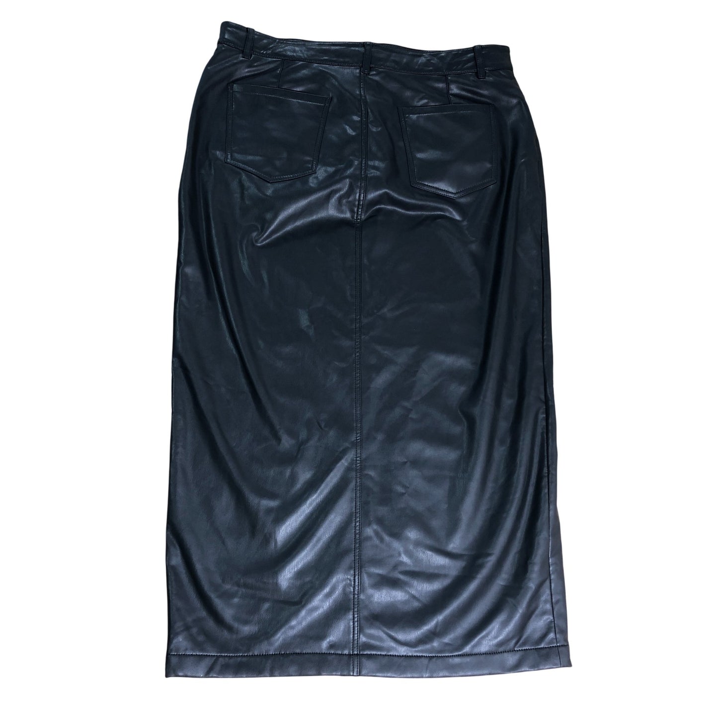 Sosandar Leather Look Midi Skirt Size 14 Women's Black with Slit Detail