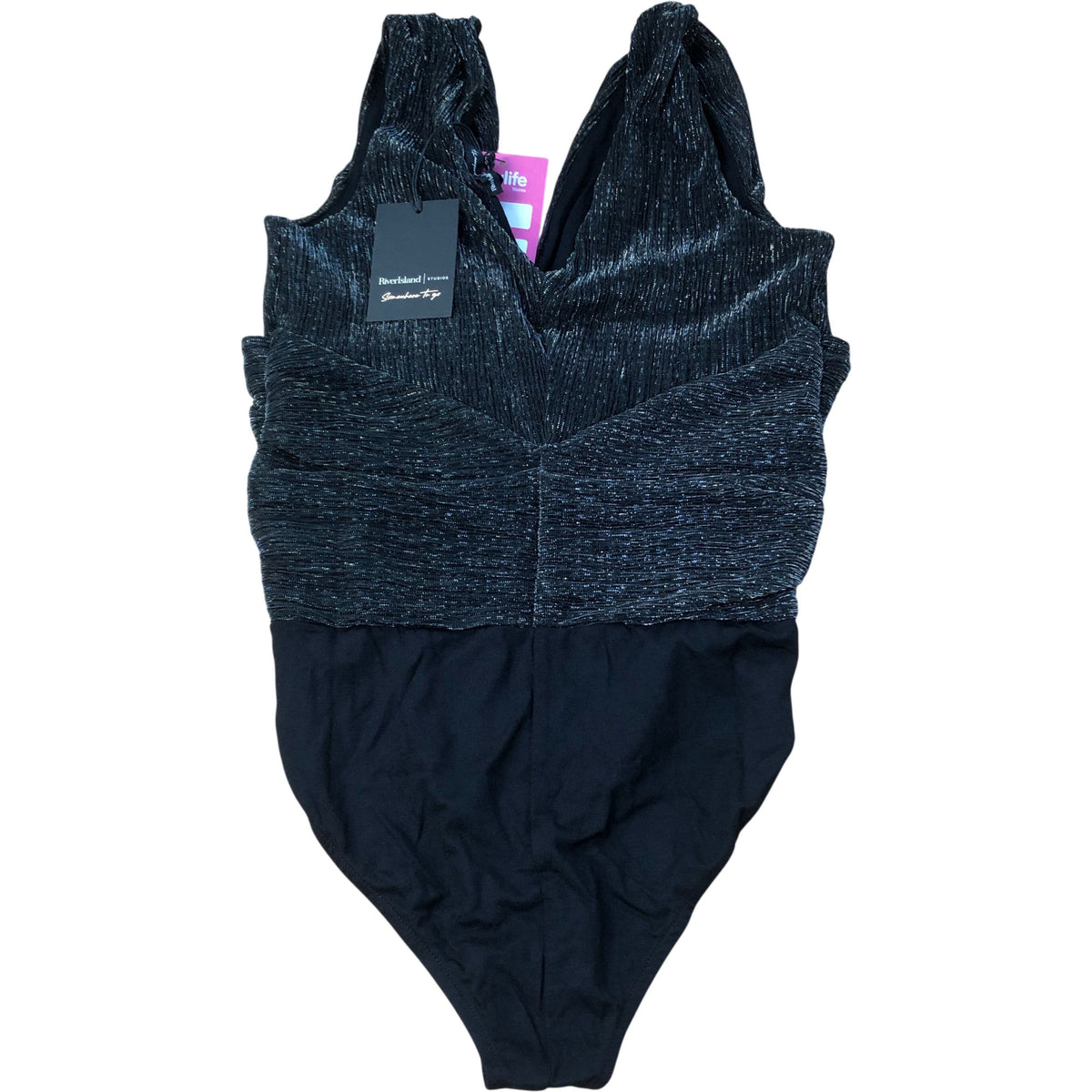 River Island Sparkly Bodysuit Women's Party Wear Black V Neck Strappy