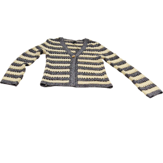 River Island Women's Size 8 Neck Cream Black Striped Cardigan