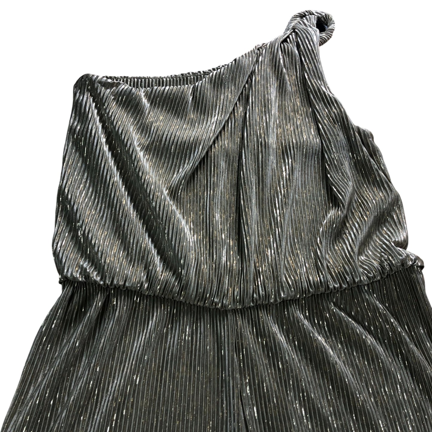 River Island One Shoulder Jumpsuit Pleated Gold Metallic Wide Leg Evening Small