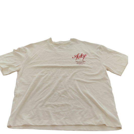 River Island Men's T-Shirt Size UK L Cream Cotton Short Sleeve Graphic Tee