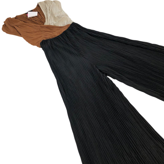 River Island Women's Pleated Jumpsuit UK6 Size 2 Brown Black Cream Elegant