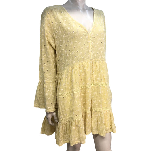 River Island Poolside Women's Yellow Broderie Anglaise Mini Dress Large/ UK16