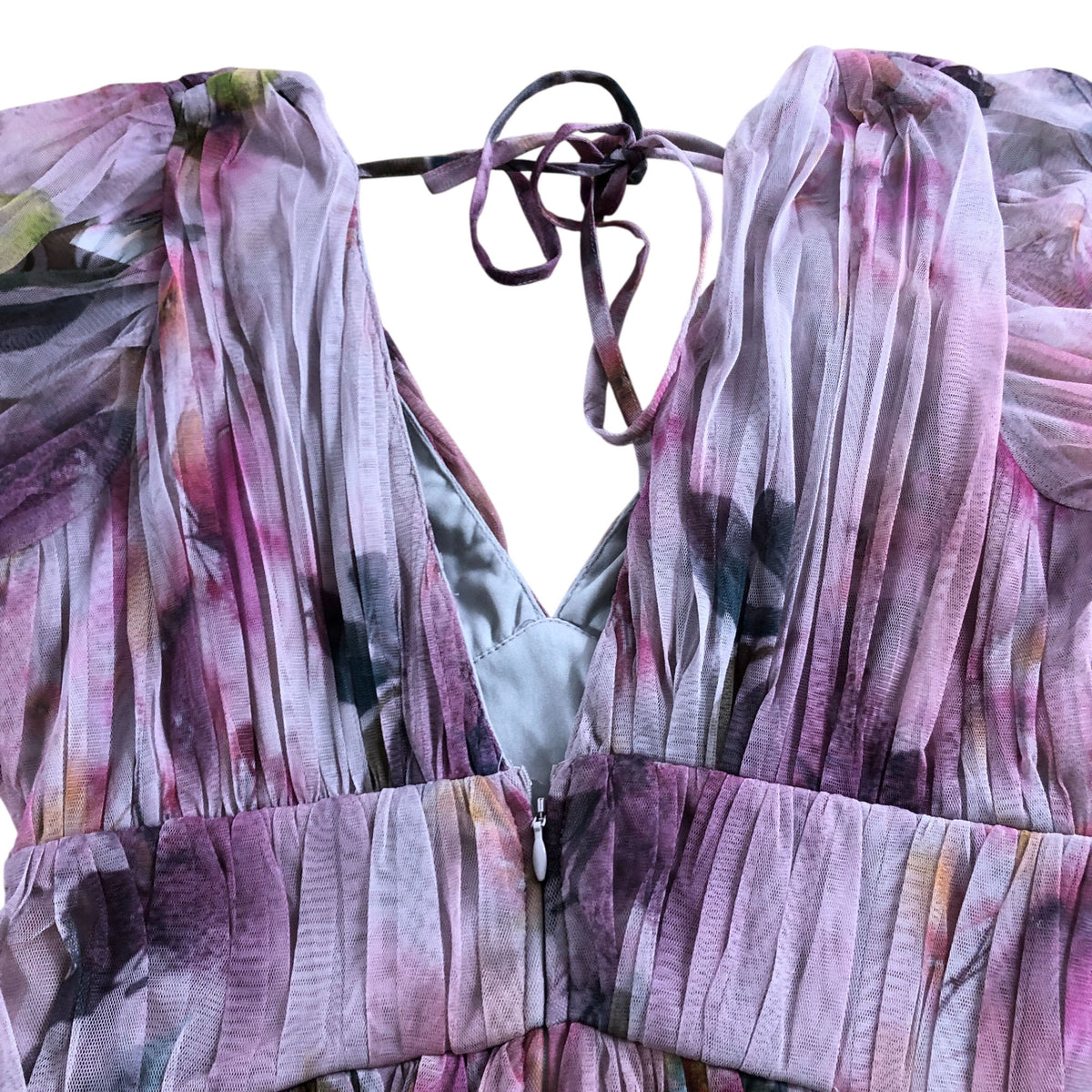 UK8 Women's Floral Pleated Maxi Dress Pink Long Sleeve