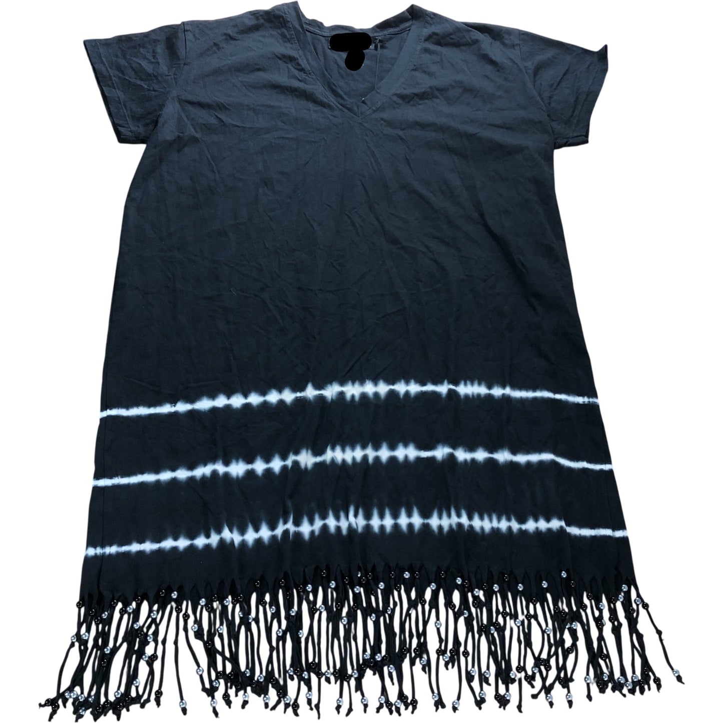 Branded Black Mini Fringe Tie Dye Dress - Size 14