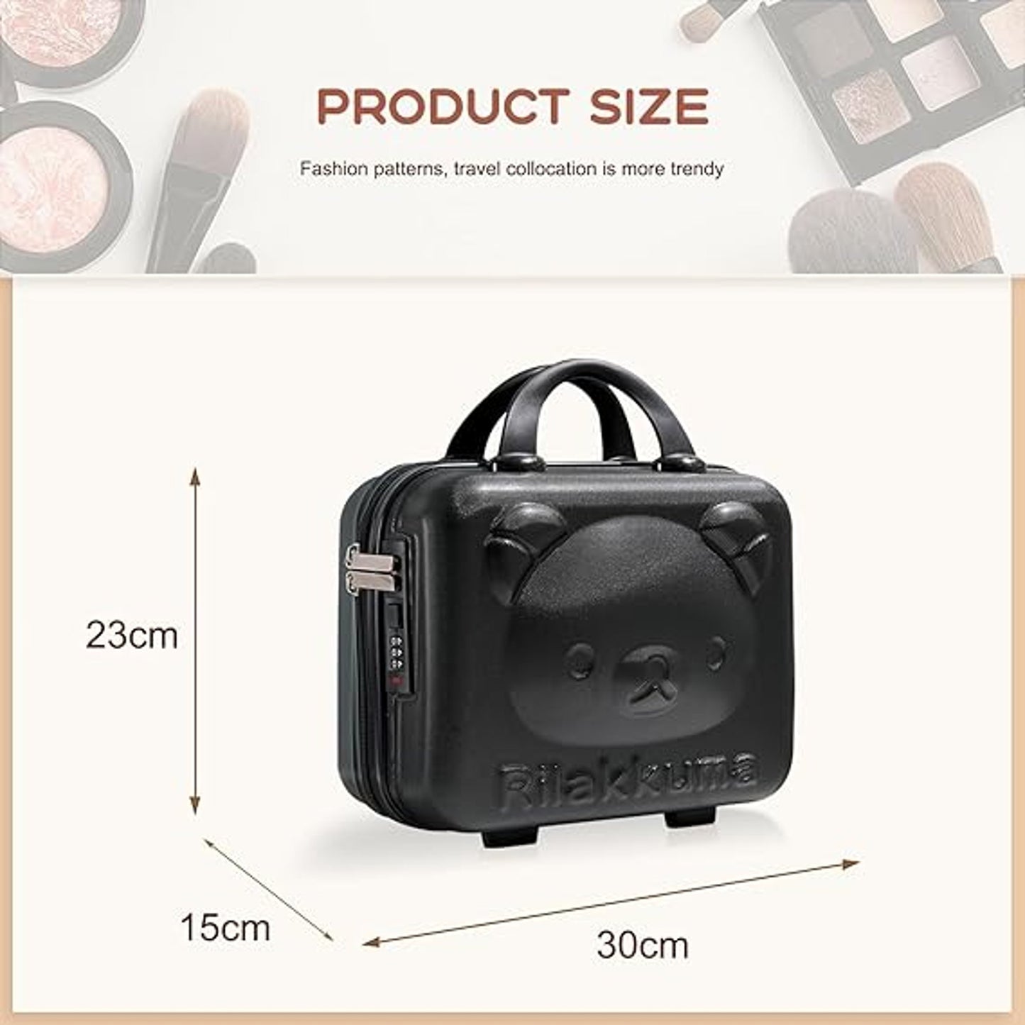 Balakaka Black Vanity Case with Zipper 30x15x23 cm, 10 L Hard Shell Vanity Case