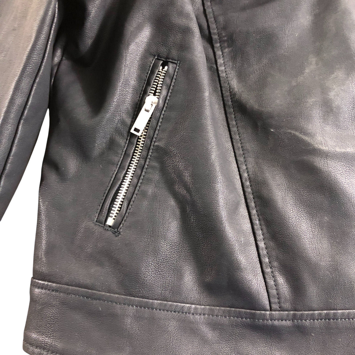 Black Biker Jacket UK12 Women's Faux Leather Zip