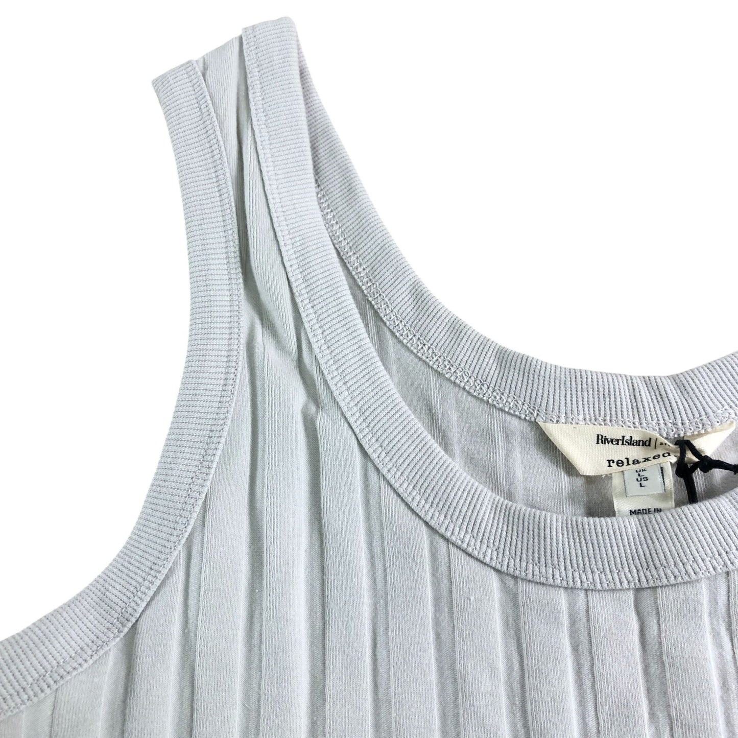 River Island Ribbed Crop Top Size UK L Women's Light Grey Relaxed Fit