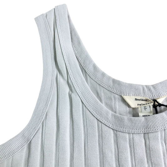 River Island Ribbed Crop Top Size UK L Women's Light Grey Relaxed Fit