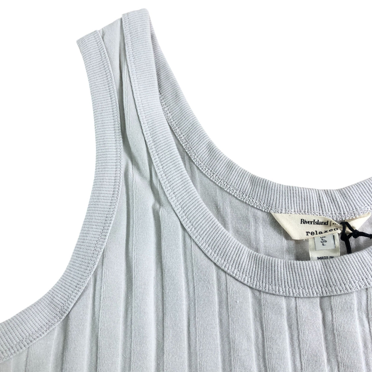 River Island Ribbed Crop Top Size UK L Women's Light Grey Relaxed Fit