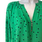 Green Polka Dot Blouse UK12 Women's Long Sleeve Trendy V Neck Button Detail