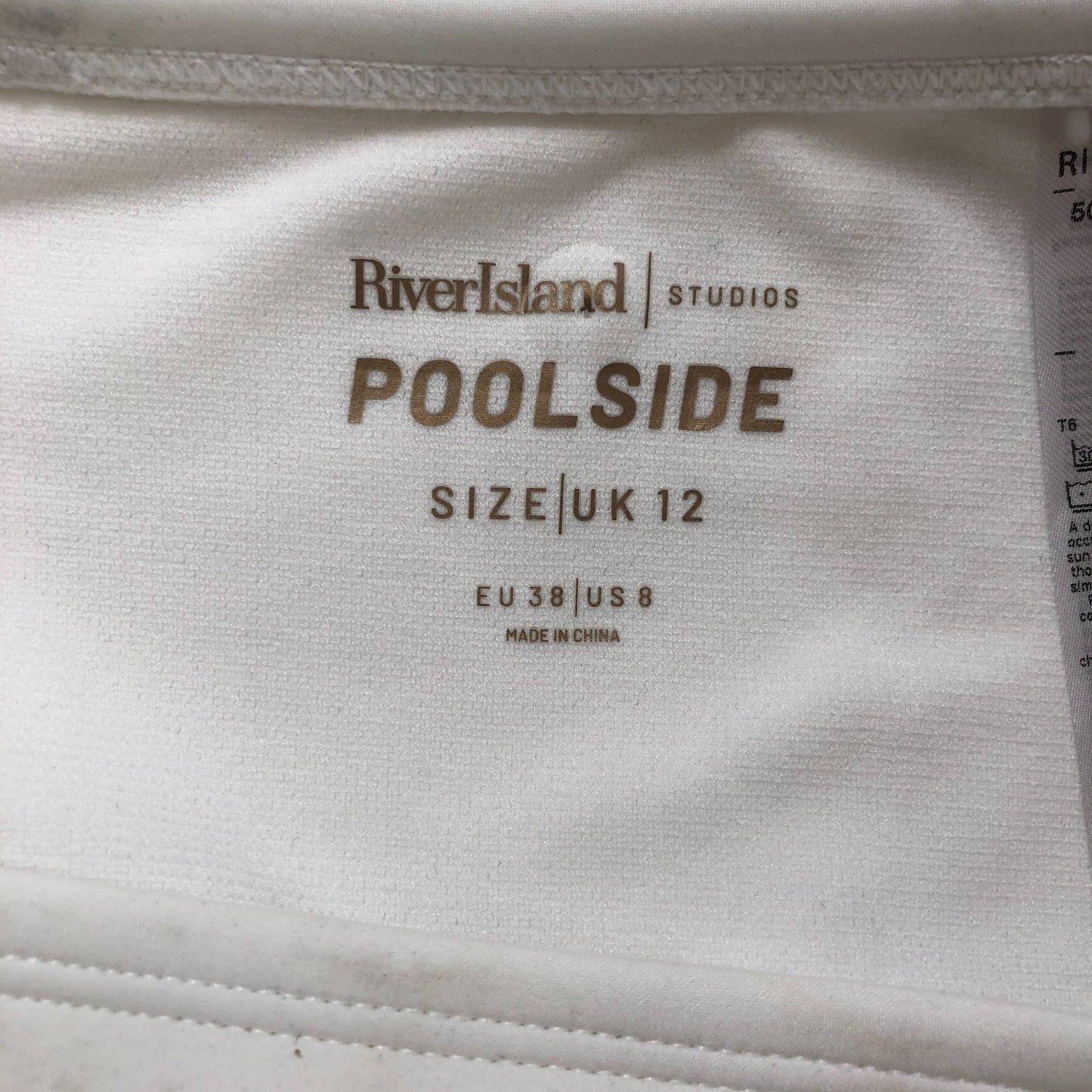 River Island Studios Poolside Women's Bikini Bottoms White Gold Trim Size 12