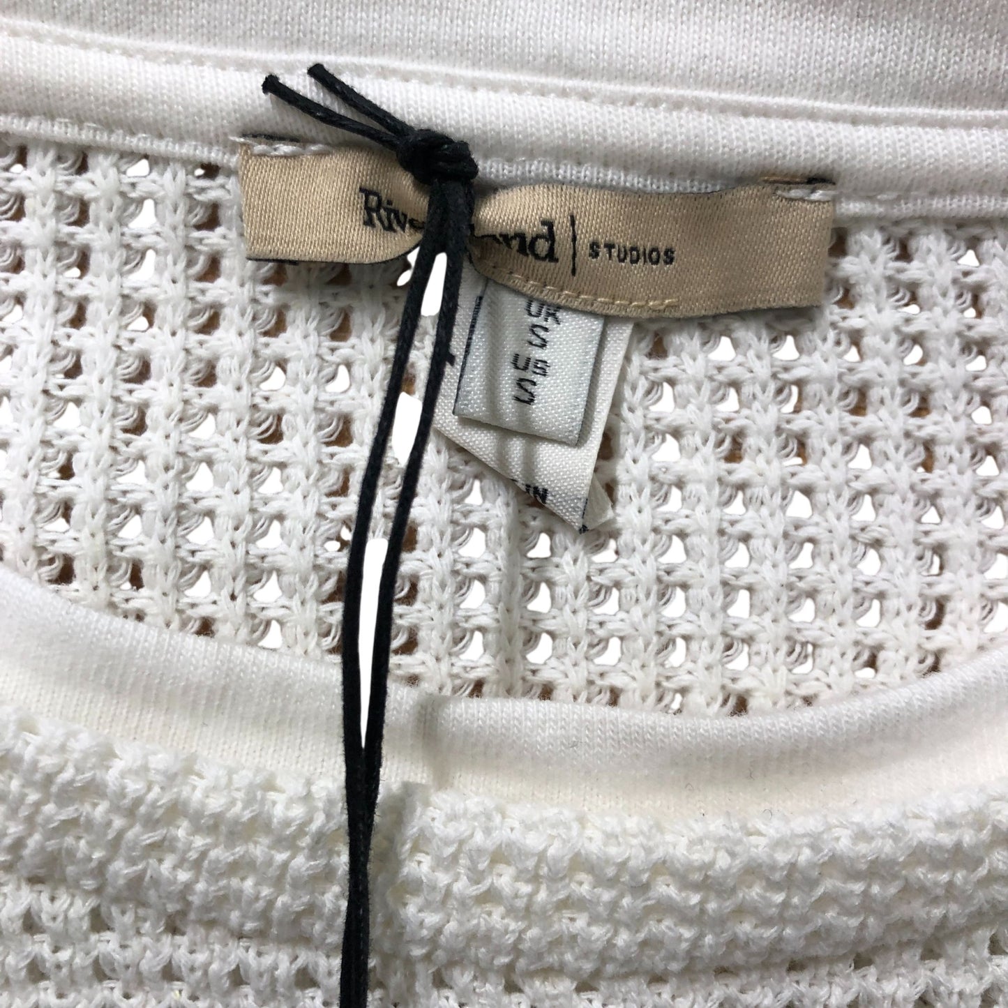 River Island Oversize Cream & White Waffle Knit Long Sleeved Top Size S