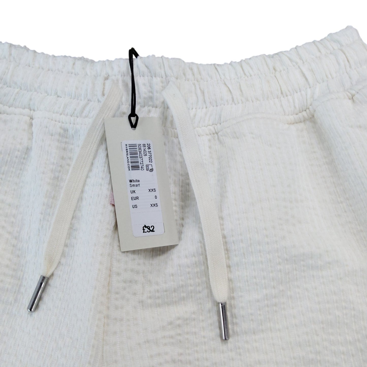 White Sports Shorts XXS Men's Comfort Fit Waffle Pattern Drawstring Side Stripe