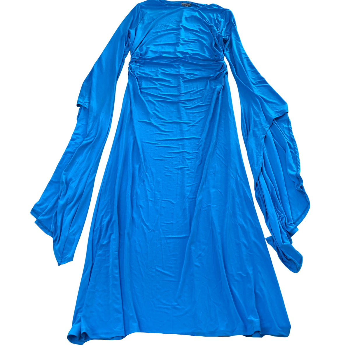 River Island Exaggerated Draped Flared Sleeve Blue Dress