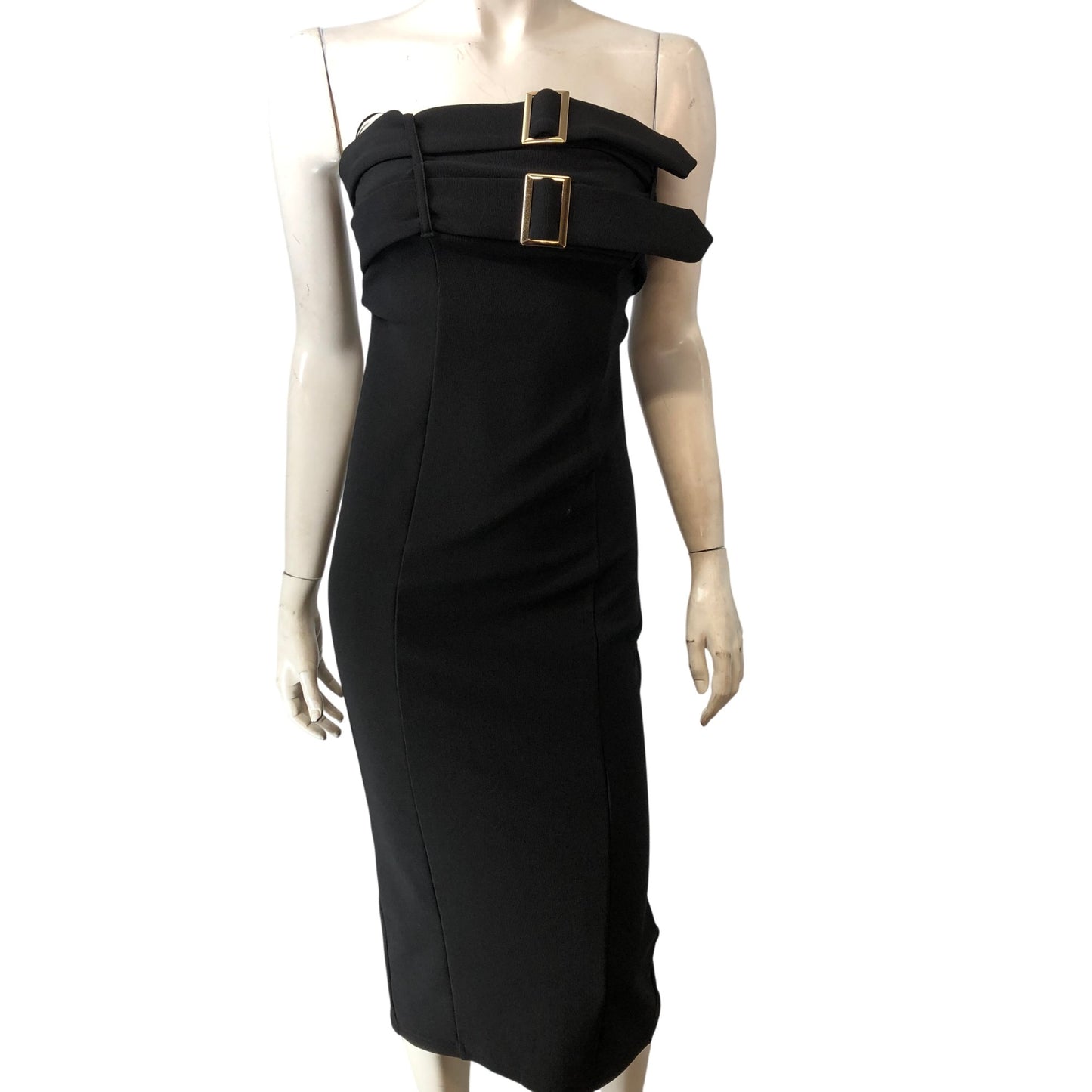 River Island Black Strapless Midi Dress With Buckle Detail UK Size Small