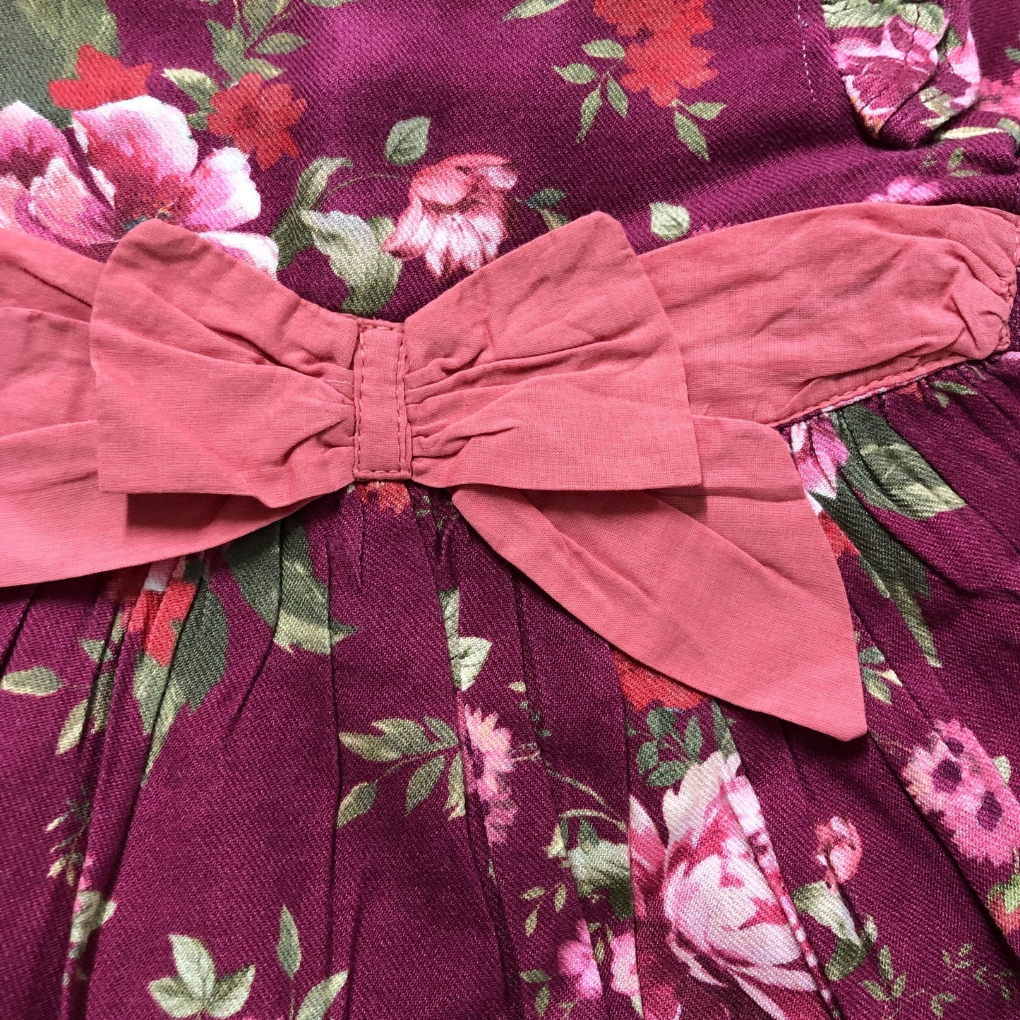 Floral Dress 3-6 Months Baby Girl Long Sleeve Pink Bow Detail