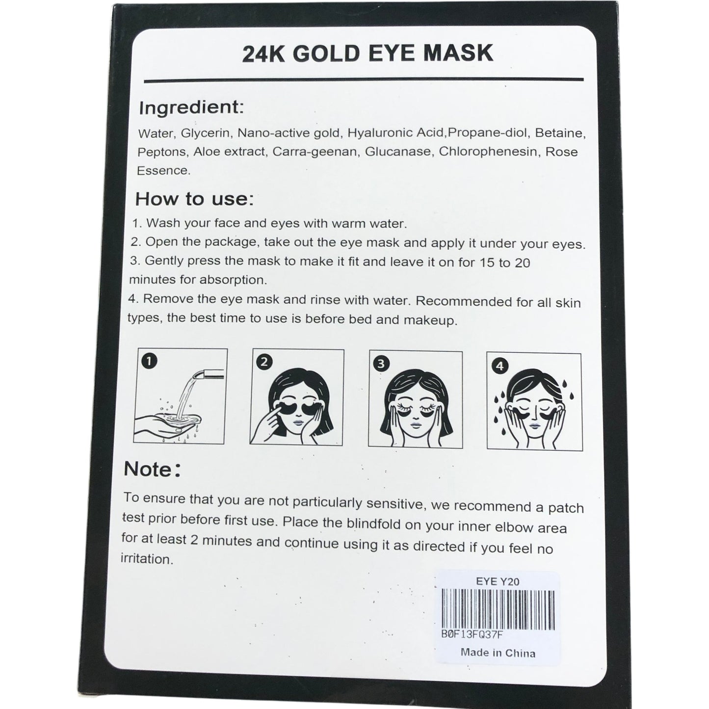 RIBEEDAS 24K Gold Eye Mask Under Eye Patches 20 Pairs For Women And Men