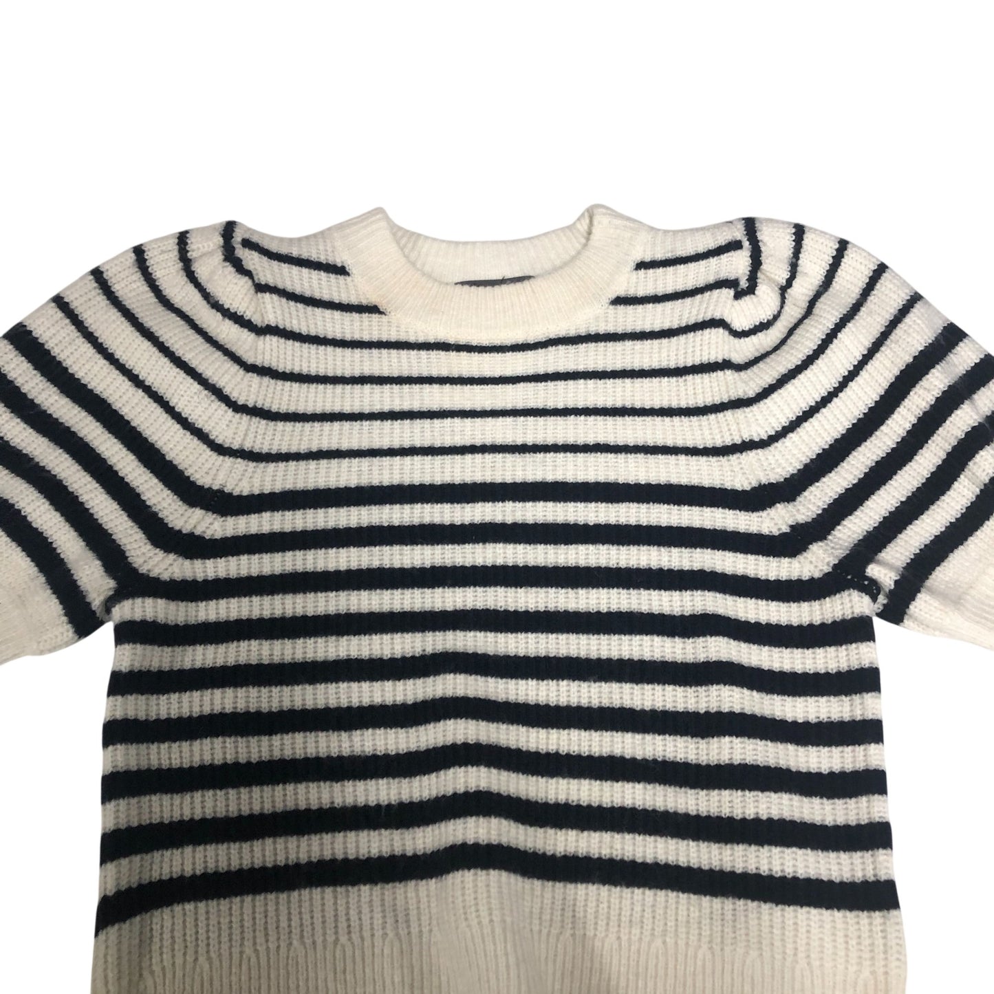 Striped Sweater Women's Short Sleeve Knit Cream Black Small