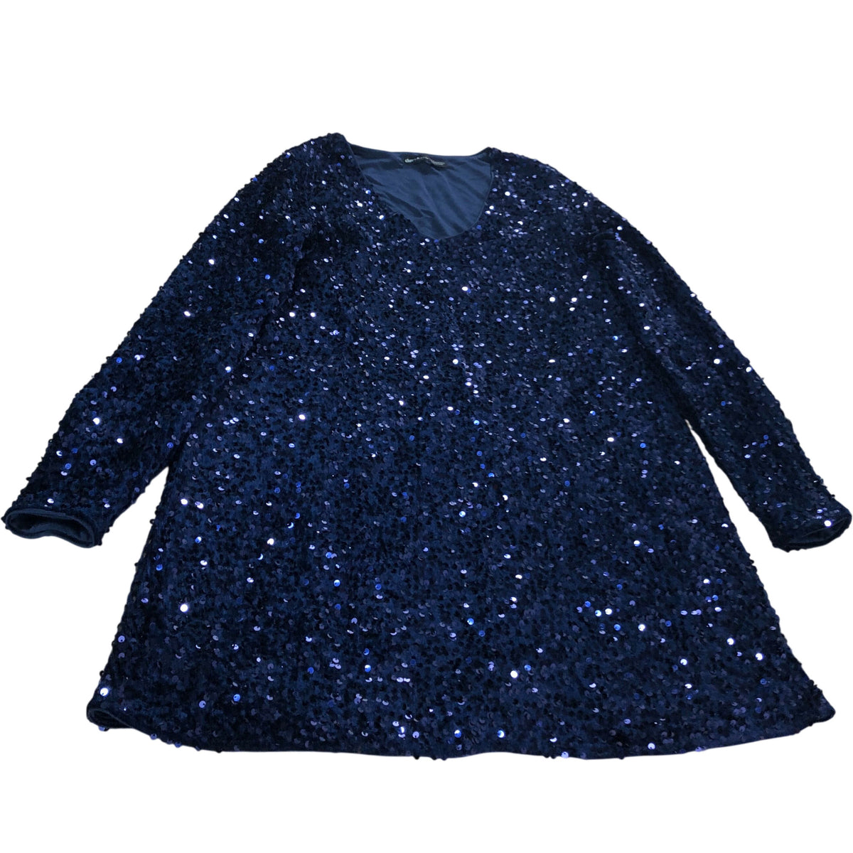 Threadbare Sequin Dress UK10 Women's Navy Blue Long Sleeve V Neck Party Wear